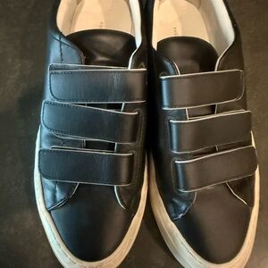 The Row Black Leather Triple-Velcro Slip-On Sneakers